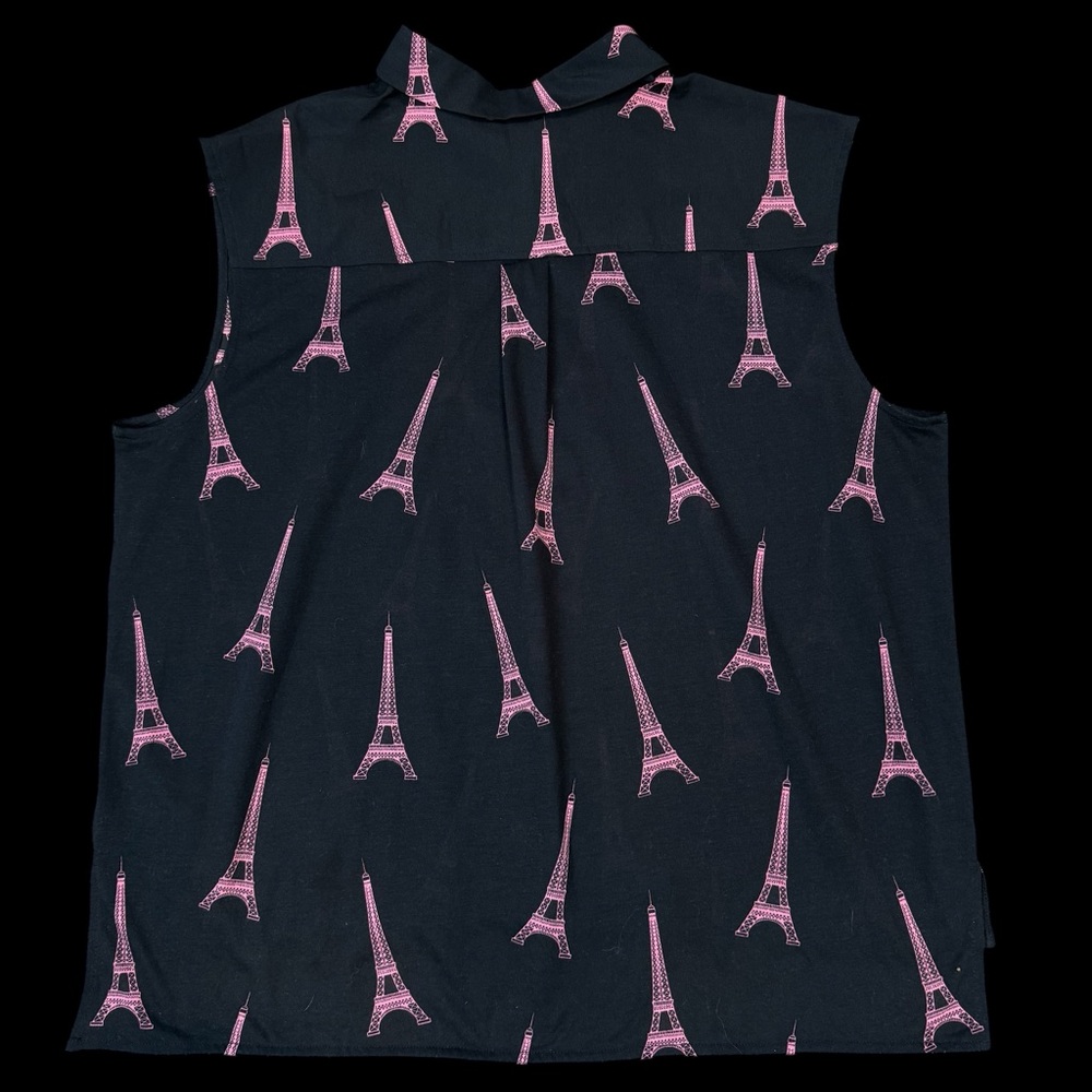 H&M Pink & Black Eiffel Tower‎ Sleeveless Button-down Top Size S #256 - Picture 2 of 6